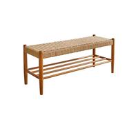 FBNMG Banc de Rangement Bois Massif Pastoral, Banc à Chaussures Entrée Tissé à la Main, Repose-Pieds de Canapé Étagère à Chaussures pour Chambre Salon Dressing Couloir(Width 39.4in/100cm, Basic)