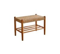 FBNMG Banc de Rangement Bois Massif Pastoral, Banc à Chaussures Entrée Tissé à la Main, Repose-Pieds de Canapé Étagère à Chaussures pour Chambre Salon Dressing Couloir(Width 23.6in/60cm, Basic)
