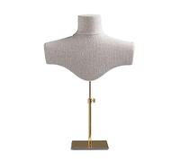 FbqLhe1ahh Moderne Collier en lin présentoir buste 3D collier organisateur bijoux avec base métal, hauteur réglable support Présentoir à bijoux(Gold)
