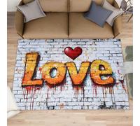 FBRUIEG Imitation tapis mural pour salon - LOVE - Tapis avec lettres et cœurs pour chambre à coucher - Antidérapant et lavable - Pour sols en bois dur - 120 x 170 cm