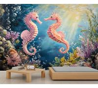 FBRUIEG Papier peint 3D hippocampe, décoration murale océan, paysage sous-marin pour salon, chambre à coucher, arrière-plan TV, hôtel, bar - 280 x 200 cm