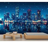 FBRUIEG Papier peint mural de ville, vue nocturne, papier peint New York pour ferme, salon, chambre à coucher, canapé, arrière-plan TV - 150 x 100 cm