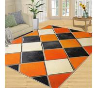 FBRUIEG Tapis à carreaux orange pour salon, motif géométrique abstrait, imitation carrelage pour chambre à coucher, antidérapant, lavable, tapis à poils courts pour sols en bois dur - 60 x 110 cm