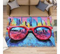 FBRUIEG Tapis de soleil pour chambre à coucher - Graffiti City - Décoration d'intérieur - Imitation carrelage mural pour salon - Lavable pour chambre de garçons et filles - 60 x 110 cm