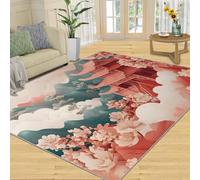 FBRUIEG Tapis de style japonais pour chambre à coucher, décoration d'intérieur, motif montagnes dessin animé, architecture orientale, salon, tapis lavable pour chambre de garçons et filles, tapis