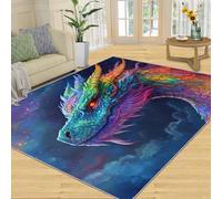 FBRUIEG Tapis Dragon pour chambre à coucher - Motif dragon coloré - Ciel étoilé - Décoration d'intérieur pour salon, antidérapant, lavable en machine - 120 x 170 cm