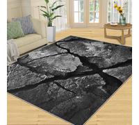 FBRUIEG Tapis effet pierre craquelée, noir, pour chambre à coucher, imitation mur, antidérapant, lavable, pour salon, ferme, intérieur à poils bas - 60 x 110 cm