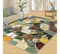 FBRUIEG Tapis imitation carreaux - Tapis mosaïque pour salon, chambre à coucher - Tapis rétro lavable en machine pour canapé, cuisine, salle à manger, décoration d'intérieur - 60 x 110 cm