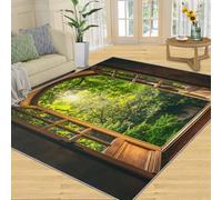 FBRUIEG Tapis imitation fenêtre, motif plantes vertes, pour chambre à coucher, tapis de zone de forêt, antidérapant, lavable, pour salon et ferme, intérieur à poils ras - 60 x 110 cm