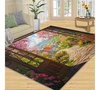 FBRUIEG Tapis imitation fenêtre pour salon, campagne rustique, antidérapant, lavable, pour chambre à coucher, cuisine, salle à manger, décoration - 60 x 110 cm