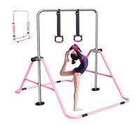 FBSPORT Barre de Gymnastique Enfant Pliable avec Hauteur Réglable Et Anneaux, Barre de Gym Intérieur Exterieur pour Junior Enfants à Domicile Rose