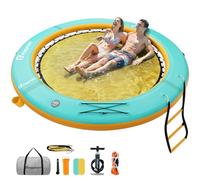 FBSPORT Hamac d'eau gonflable rond - 2,4 m - Plateforme flottante pour lac avec porte-gobelet, radeau de refroidissement - Anneau de bronzage pour piscine - Vert et jaune