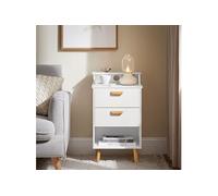 SoBuy FBT125-W Table de Chevet, Table de Nuit, Table d'Appoint, Bout de Canapé avec 1 Étagère, 2 Tiroirs et 1 Compartiment Ouvert Blanc