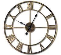FBWSM Vintage Grande Horloge Murale Grand Jardin Extérieur Nouveau Grands Chiffres Romains Énorme Visage Ouvert Métal Noir Or Forgeage