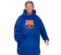 FC Barcelona Couverture à capuche grande taille pour enfants - Cadeau officiel de football doublé de polaire Sherpa - bleu - 10-14 ans