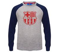 FC Barcelona Officiel - T-Shirt à Manches Longues Raglan - thème Football/avec Blason - Enfant - Gris - 8-9 Ans