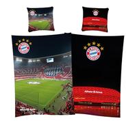 FC Bayern München Allianz Arena Parure de Drap, Parure de lit réversible 100 % coton flanelle de qualité FC Bayern München 135 x 200 cm + 80 x 80 cm