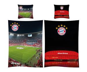 FC Bayern München REKORDMEISTER Parure de lit réversible Brille dans le noir 135 x 200 + 80 x 80 cm 100 % coton Linon de football FCB Allianz Arena Rekordmeister Champions League Taille