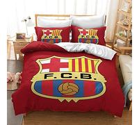 FCB Barcelona Housse De Couette Garçon Adolescent 3 Pièces Ensemble De Literie Bleu Violet Gris Housse De Couette Microfibre Entretien Facile (Style 02,220x240cm(1.8M/2MBed))