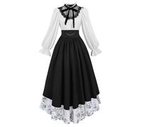FCCAM Costume victorien kid victorien pour femme - Robe de renaissance pour femme - Robe médiévale noire - Vêtement médiéval pour femme du 19ème siècle - XXL