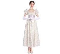 FCCAM Longue robe empire de bal de style vintage et victorien, inspirée de Jane Austen au temps de la régence anglaise, avec gants inclus, pour femme, S