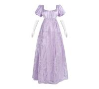 FCCAM Regency Robe à manches bouffantes pour femme - Taille empire - Robe vintage victorienne avec broderie en maille - Robe de fête avec gants, Violet 1502, XXL