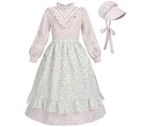 FCCAM Robe coloniale de la prairie pour filles, robe de pionnier à manches longues, costume floral pionnier pour fille, Laura Ingalls Wilder, rose, taille XL