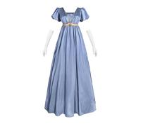 FCCAM Robe Dame Regency Jane Austen Longue Robe Vintage Victorienne Robe de Bal avec Gants Taille Empire, S