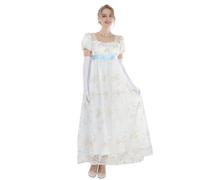 FCCAM Robe Dame Regency Jane Austen Longue Robe Vintage Victorienne Robe de Bal avec Gants Taille Empire, M
