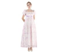 FCCAM Robe pour femme Regency Jane Austen longue Vintage Robe de bal victorienne, avec gants, style empire, S
