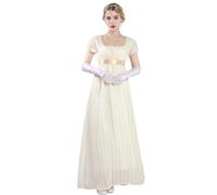 FCCAM Robe Regency Jane Austen - Longue - Vintage - Robe de bal victorienne avec gants - Taille empire, Beige 1103, S