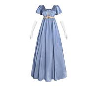 FCCAM Robe Regency Jane Austen - Longue - Vintage - Robe de bal victorienne avec gants - Taille empire, Bleu 1408, XS