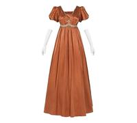 FCCAM Robe Regency Jane Austen - Longue - Vintage - Robe de bal victorienne avec gants - Taille empire, Orange marron 1408, S