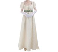 FCCAM Robe Regency Jane Austen pour femme - Longue robe vintage - Robe de bal victorienne avec gants - Taille empire, beige, S
