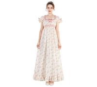 FCCAM Robe Regency Jane Austen pour femme - Longue robe vintage - Robe de bal victorienne avec gants - Taille empire, rose 1225, M