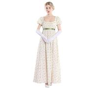 FCCAM Robes longues vintage Regency Jane Austen pour femmes, Robe de bal victorienne avec gants, Robe taille empire, M