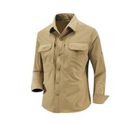 Fccrian Chemise à manches longues extensible à séchage rapide pour homme Printemps et automne Extérieur Multi poches Séchage rapide Haut respirant Taille S Chemises, kaki, M
