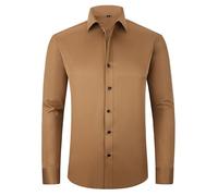 Fccrian Chemise élastique à manches longues pour homme - Col boutonné - Couleur unie - Sans repassage, kaki, L