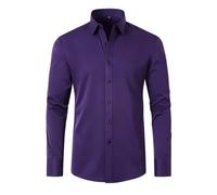 Fccrian Chemise élastique à manches longues pour homme - Col boutonné - Couleur unie - Sans repassage, violet, M
