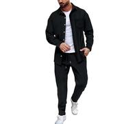 Fccrian Chemise et pantalon respirant à manches doubles roulées pour homme - Printemps et automne - Costume texturé pour homme - Sac de voyage pour homme (noir, XXL)