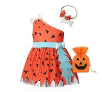 Fccrian Costume d'homme des cavernes pour petites filles - Robe historique en tulle pour fille - Robe d'Halloween pour fille - Robe en tulle pour future maman (orange, 2 à 3 ans)