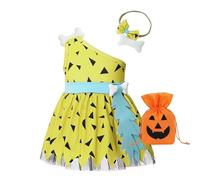 Fccrian Costume d'homme des cavernes pour petites filles - Robe historique en tulle pour fille - Robe d'Halloween en tulle pour future maman (jaune, 18 à 24 mois)