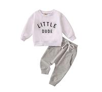 Fccrian Ensemble de vêtements d'automne pour petite fille avec imprimé lettres, pull, haut + pantalon, tenue d'automne pour garçon (blanc, 6-12 mois)