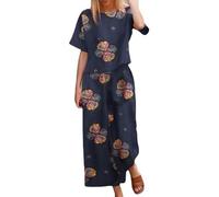 Fccrian Ensembles en lin pour femmes sortant pantalons costumes imprimés hauts et t-shirts taille élastique pantalon jambe large survêtement confortable ensemble de pyjama 2 pièces tenues pour femme