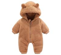 Fccrian Grenouillère d'hiver pour bébé fille et garçon - Combinaison nouveau-né - Barboteuse - Manteau à capuche - Juste une personne pour vous - Body pour bébé fille (marron, 6 à 9 mois)