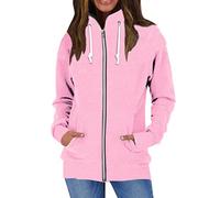 Fccrian Veste polaire pour femme avec fermeture éclair intégrale, manches longues, col montant sans capuche, couleur unie, pull confortable, léger et chaud, avec poches, vêtements d'extérieur pour