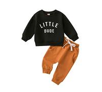 Fccrian Vêtements d'automne pour petite fille avec imprimé lettres, pull, haut + pantalon, tenues d'automne pour garçon (noir, 6-12 mois)