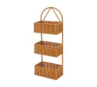 FccsiKoa Panier Rangement Mural en Rotin Synthétique Tressé Perçage Panier Rangement Mural Rustique pr Balcon, Chambre à Ccher, 3Niveaux