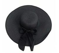 FCfpxwtz Chapeau de soleil pliable en paille, Chapeaux de soleil en paille vacances for femmes, 15CM à large bord, nœud papillon pliable, multicolore, plage(Black)