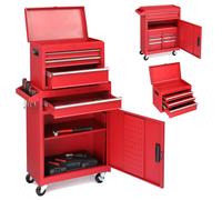 FCH armoire à outils en métal, armoire à roulettes combinée avec caisses à outils portables, servante d'atelier mobile avec 4 tiroirs (rouge)